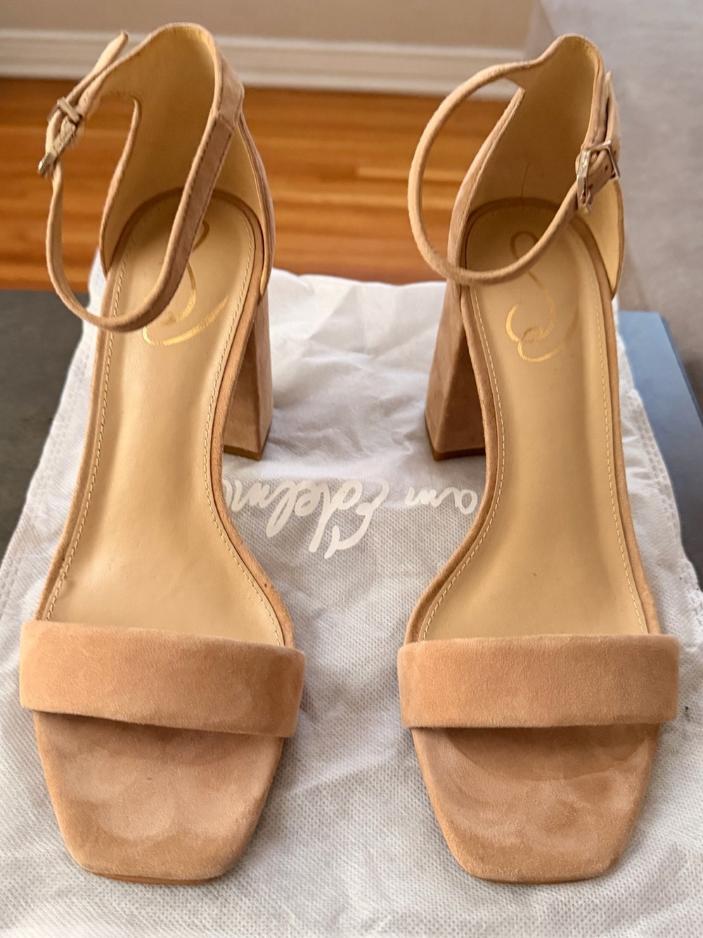 Sam Edelman Beige Suede Block Heel Sandals
